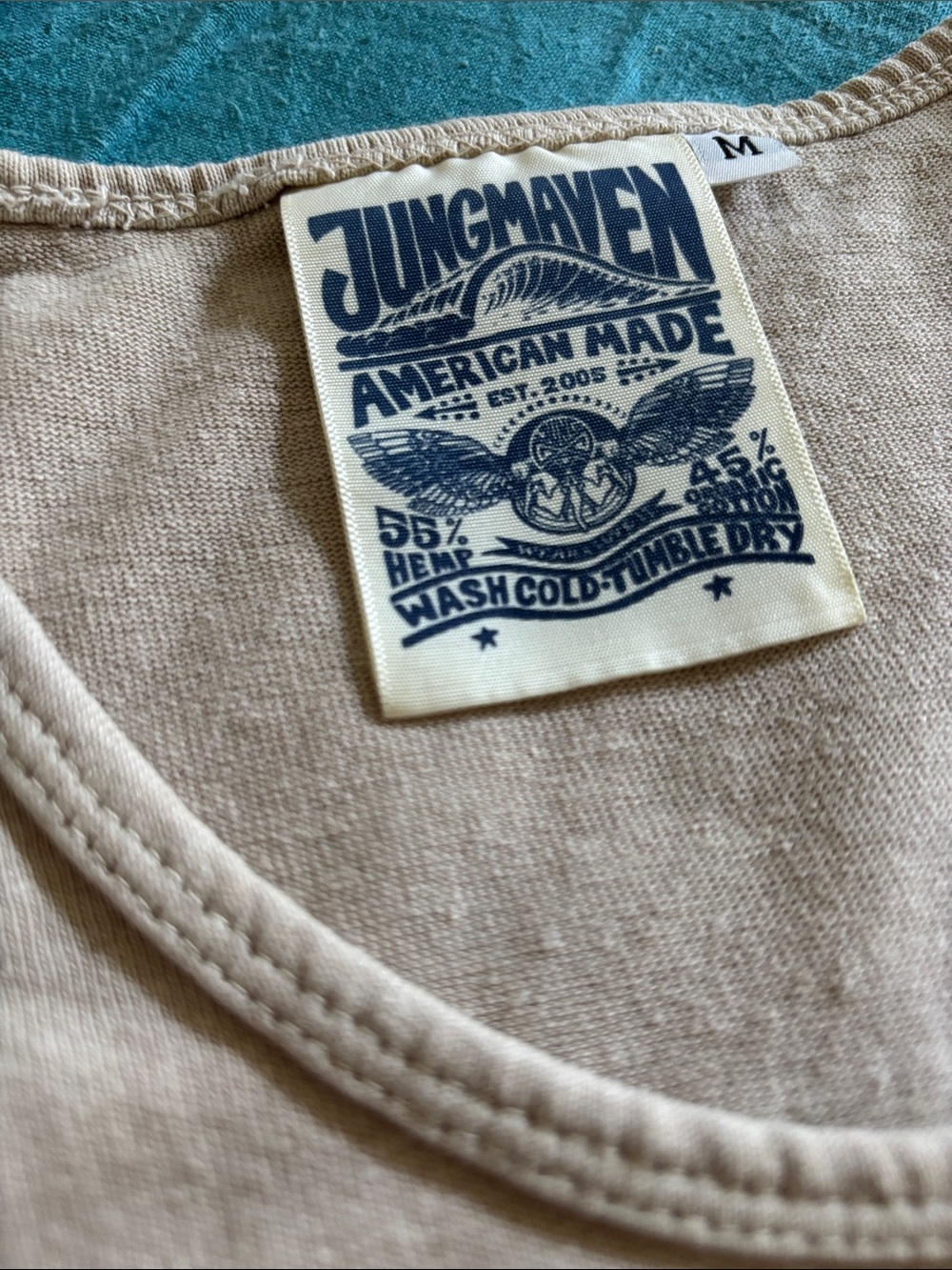 JUNGMAVEN Tank Top, made in USA, 55 Hemp/45 Cotton, 7oz. in medium, worn-in soft